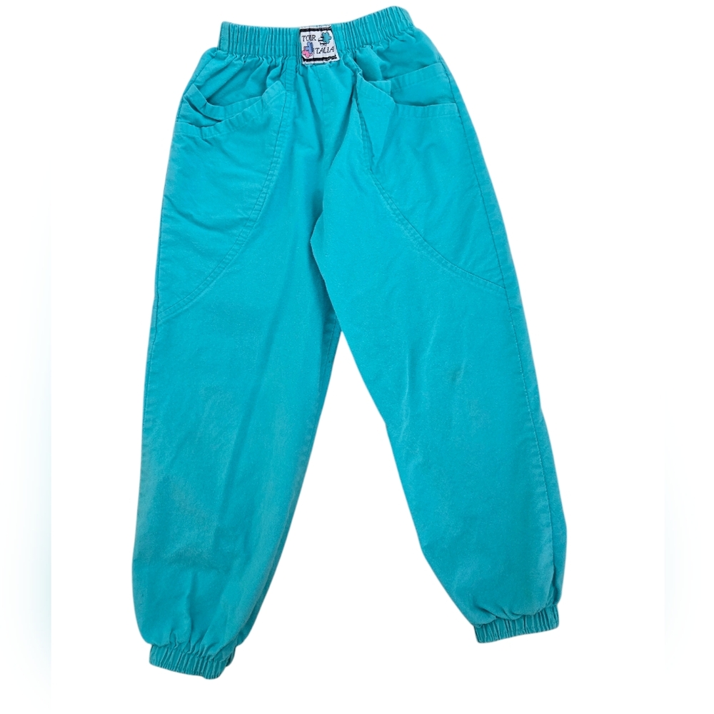 Vintage 1990s Buster Brown teal turquoise parachute pants